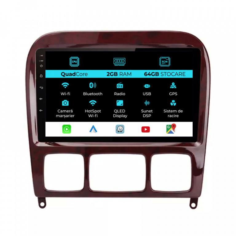 Navigatie Dedicata Mercedes S-Class W220 (1998-2005), 9Inch, 2Gb Ram, 64Gb Stocare, Carplay