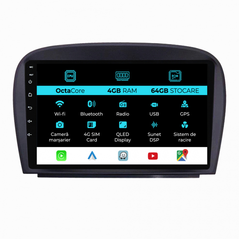 Navigatie Dedicata Mercedes SL R230 (2001-2011), 9Inch, 4Gb Ram, 64Gb Stocare, Carplay