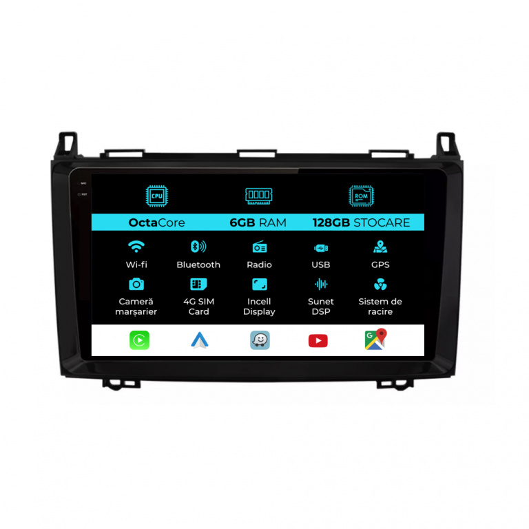 Navigatie Dedicata Mercedes Vito Sprinter Viano B200 A B Class (2005-2012), 9Inch, 6Gb Ram, 128Gb Stocare, Carplay