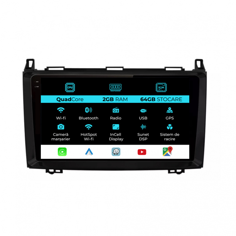 Navigatie Dedicata Mercedes Vito Sprinter Viano B200 A B Class (2005-2012) , 9Inch, 2Gb Ram, 32Gb Stocare, Carplay