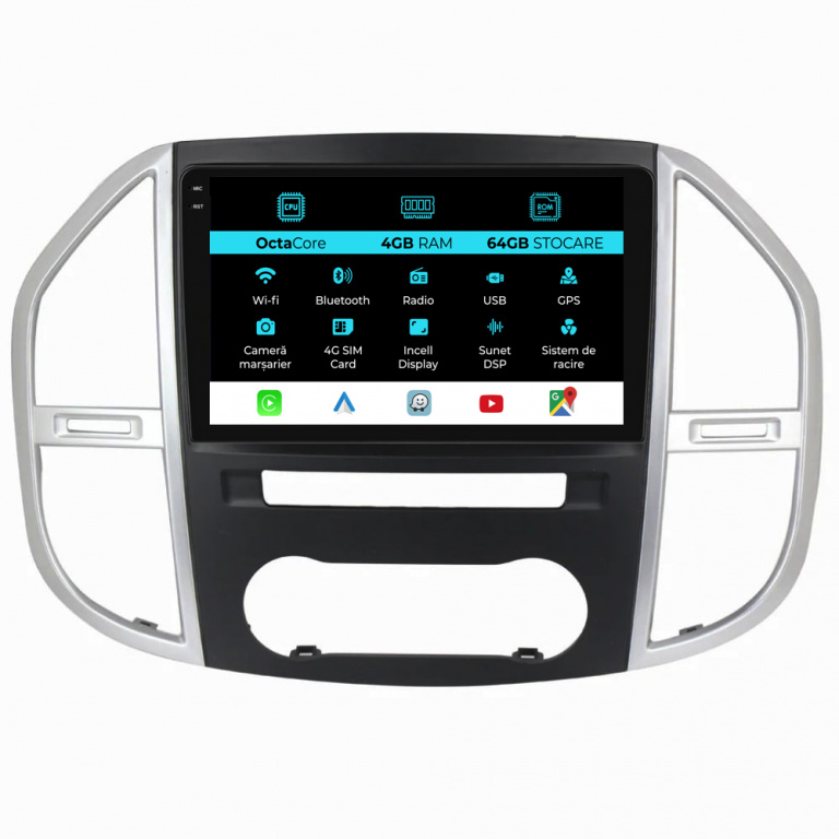 Navigatie Dedicata Mercedes Vito W447 (2014-2021), 10Inch, 4Gb Ram, 64Gb Stocare, Carplay