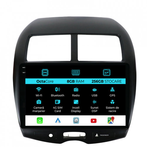 Navigatie Dedicata Mitsubishi ASX (2010-2016), 10Inch, 8Gb Ram, 256Gb Stocare, Carplay