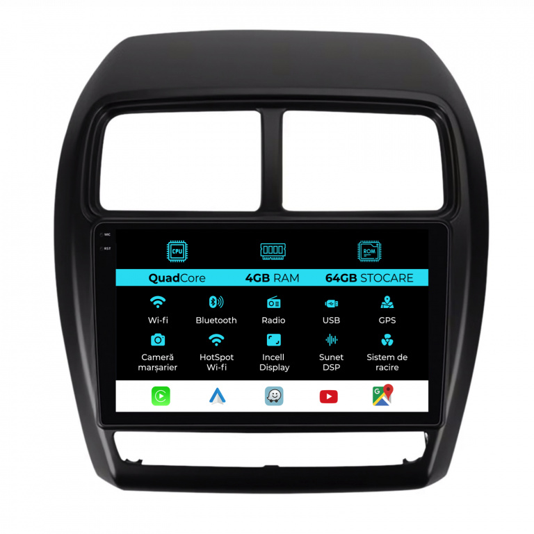 Navigatie Dedicata Mitsubishi ASX (2016 - 2019),QuadCore, 9Inch, 4Gb Ram, 64Gb Stocare, Carplay