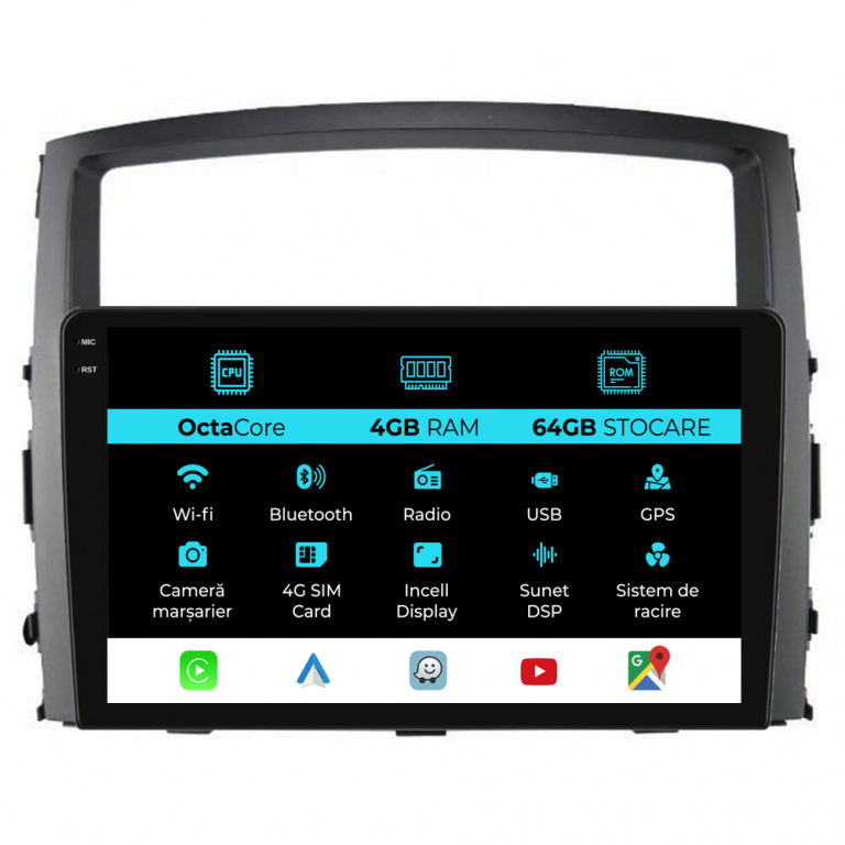 Navigatie Dedicata Mitsubishi Pajero (2006-2018), 9 Inch, 4Gb Ram, 64Gb stocare, Carplay