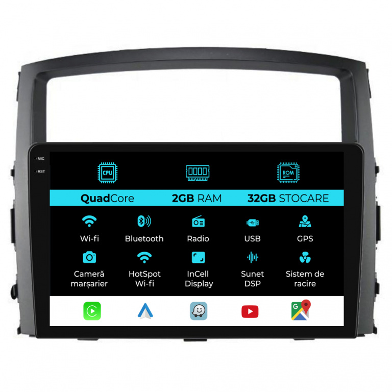 Navigatie Dedicata Mitsubishi Pajero (2006-2018), 9 Inch, 2Gb Ram, 32Gb stocare, Carplay