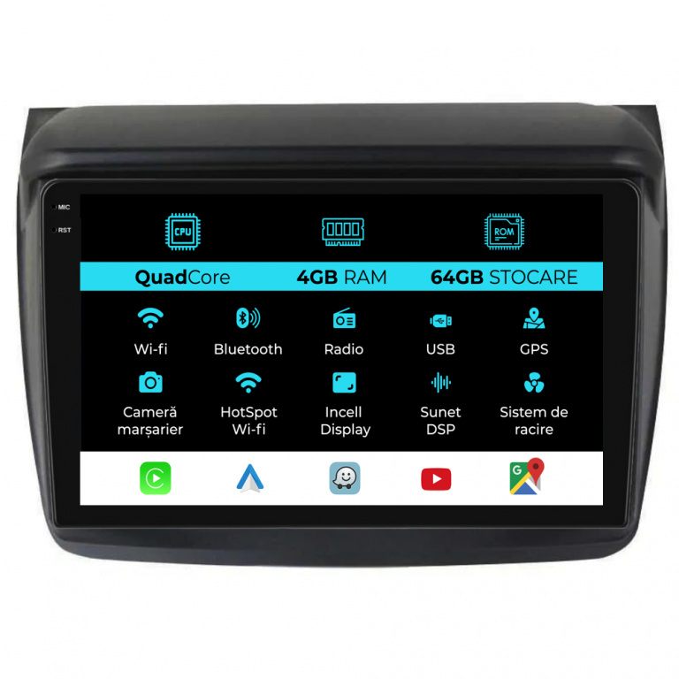 Navigatie Dedicata Mitsubishi Pajero Sport (2006-2013),QuadCore, 9Inch, 4Gb Ram, 64Gb Stocare, Carplay