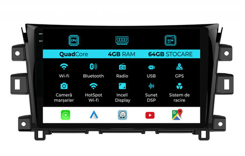 Navigatie Dedicata Nissan Navara (2015-2022),QuadCore, 10Inch, 4Gb Ram, 64Gb Stocare, Carplay