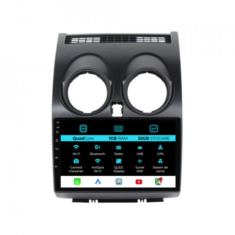 Navigatie Dedicata Nissan Qashqai J10 (2007-2013), 9Inch, 1Gb Ram, 32Gb Stocare, Carplay