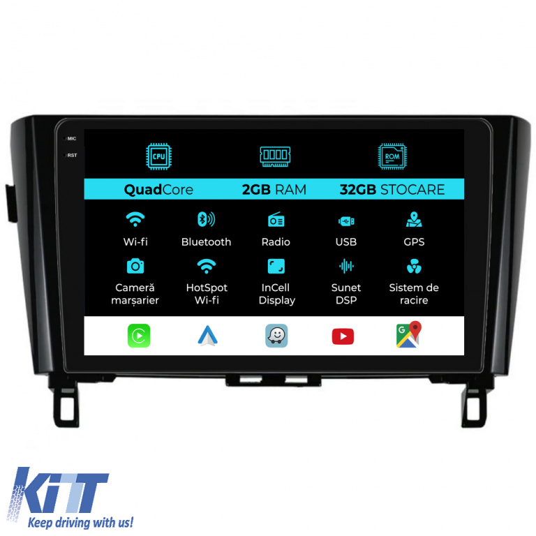 Navigatie Dedicata Nissan Qashqai J11, X Trail T32 (2013-2018), 10Inch, 2Gb Ram, 32Gb Stocare, Carplay NAVNS102NGD