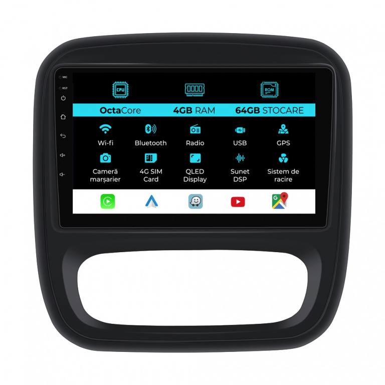 Navigatie Dedicata Opel Vivaro Renault Trafic Fiat Talento (2014 - 2018), 9 Inch, 4Gb Ram, 64Gb stocare, Carplay