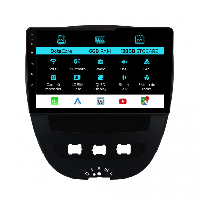 Navigatie Dedicata Peugeot 107 Citroen C1 Toyota Aygo (2005 - 2015),10Inch, 6Gb Ram, 128Gb Stocare, Carplay