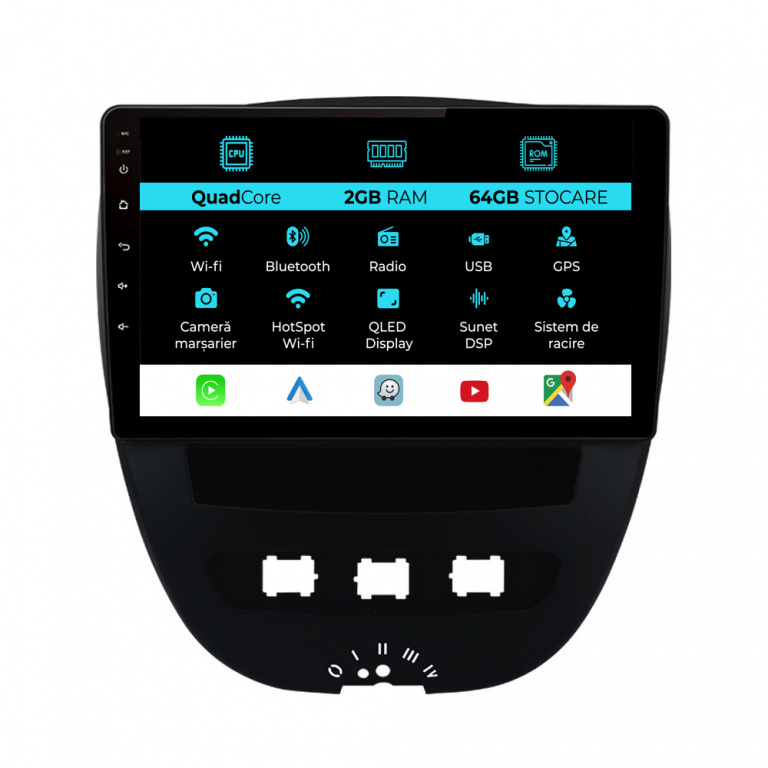 Navigatie Dedicata Peugeot 107 Citroen C1 Toyota Aygo (2005 - 2015),10Inch, 2Gb Ram, 64Gb Stocare, Carplay