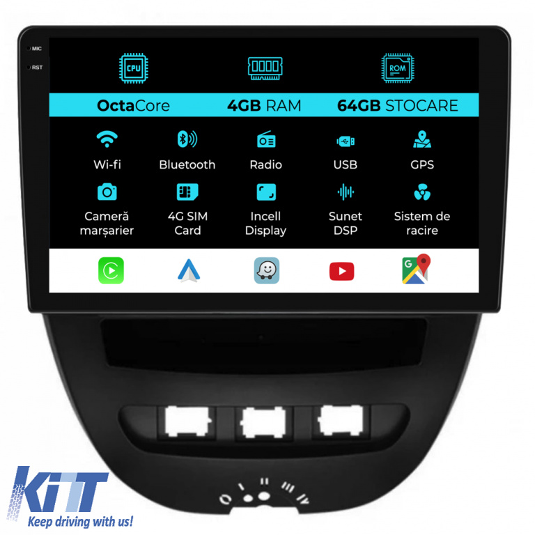 Navigatie Dedicata Peugeot 107 Citroen C1 Toyota Aygo (2005 - 2015),10Inch, 4Gb Ram, 64Gb Stocare, Carplay NAVPG104LWX
