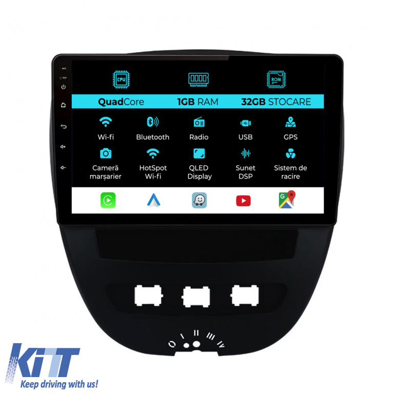Navigatie Dedicata Peugeot 107 Citroen C1 Toyota Aygo (2005 - 2015),10Inch, 1Gb Ram, 32Gb Stocare, Carplay NAVPG101VRF