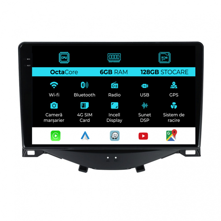 Navigatie Dedicata Peugeot 108 Citroen C1 Toyota Aygo (2014 - 2022), 9Inch, 6Gb Ram, 128Gb Stocare, Carplay