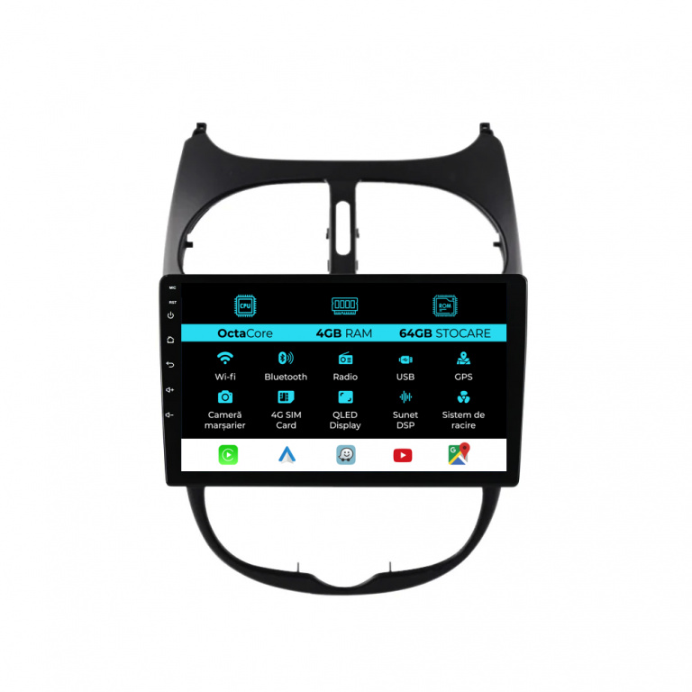 Navigatie Dedicata Peugeot 206 (2001-2008), 9Inch, 4Gb Ram, 64Gb Stocare, Carplay