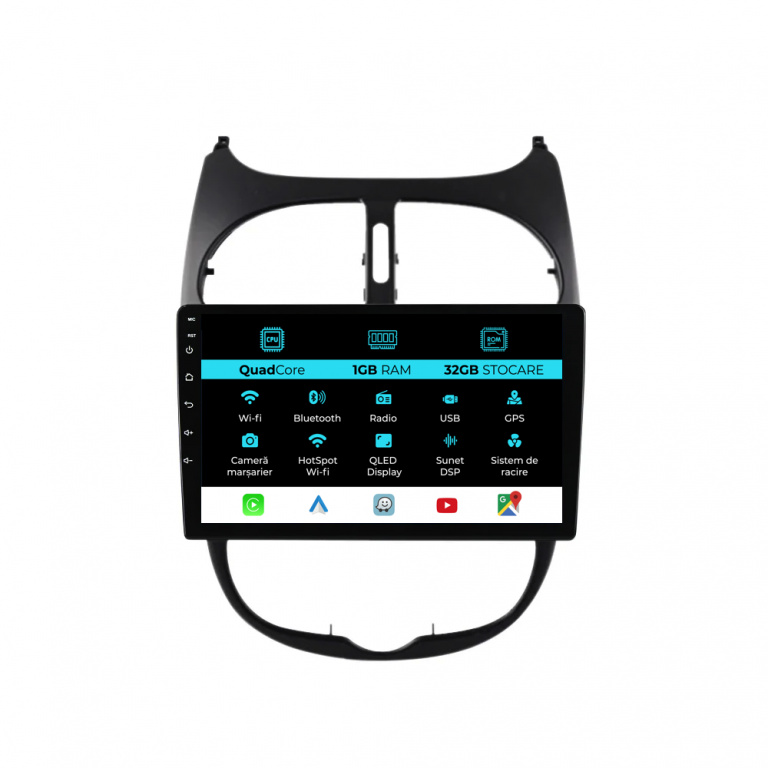 Navigatie Dedicata Peugeot 206 (2001-2008), 9Inch, 1Gb Ram, 32Gb Stocare, Carplay