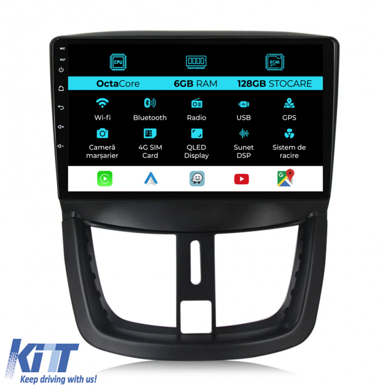 Navigatie Dedicata Peugeot 207 (2006-2015), 9Inch, 6Gb Ram, 128Gb Stocare, Carplay NAVPG96OCF