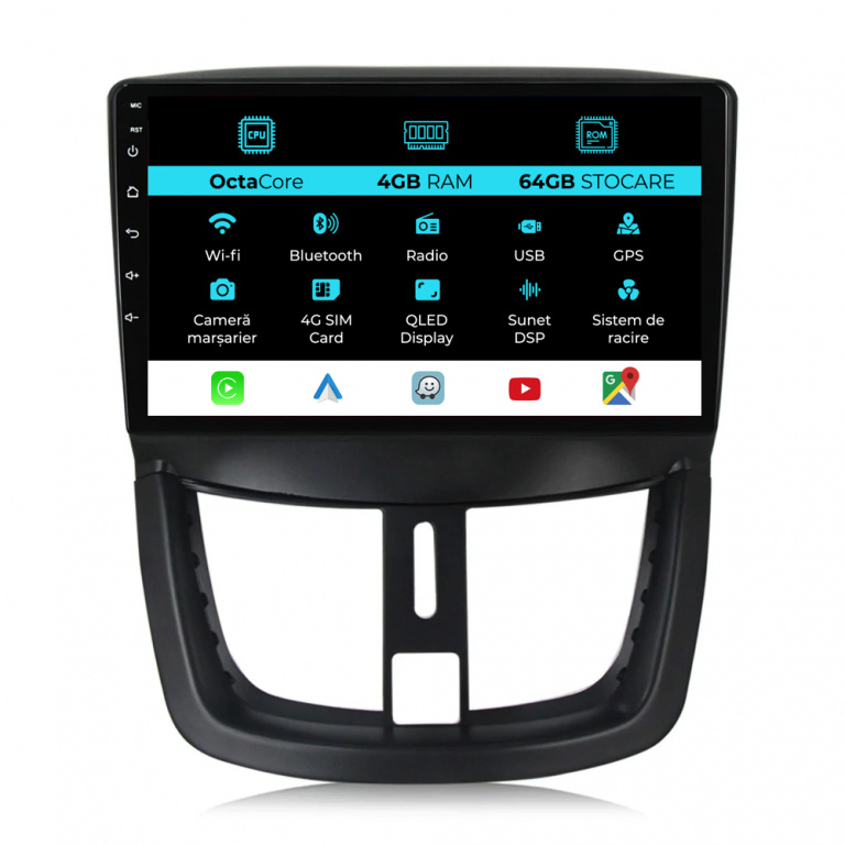 Navigatie Dedicata Peugeot 207 (2006-2015), 9Inch, 4Gb Ram, 64Gb Stocare, Carplay