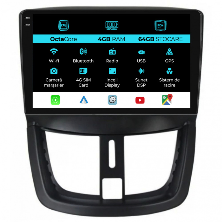 Navigatie Dedicata Peugeot 207 (2006-2015), 9Inch, 4Gb Ram, 64Gb Stocare, Carplay