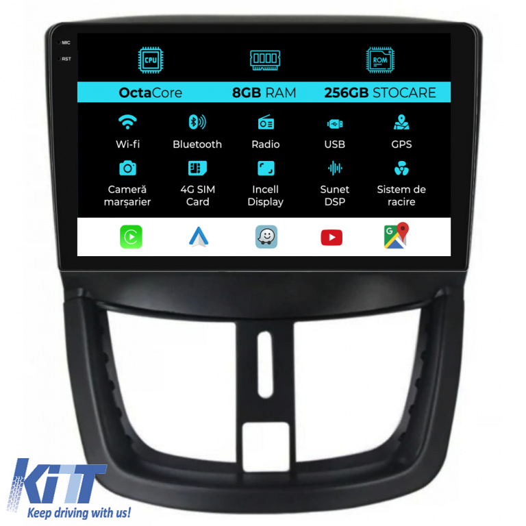 Navigatie Dedicata Peugeot 207 (2006-2015), 9Inch, 8Gb Ram, 256Gb Stocare, Carplay NAVPG98RWU