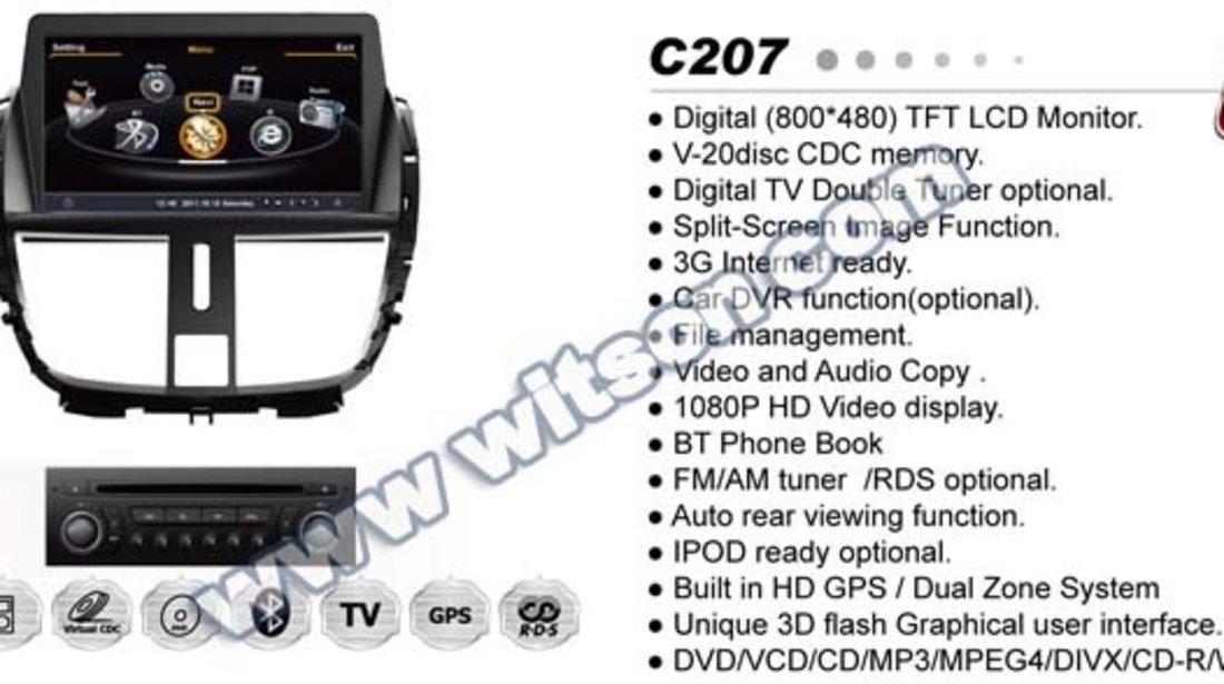 NAVIGATIE DEDICATA PEUGEOT 207 EDOTEC EDT C207 PLATFORMA S100 PROCESOR DUAL CORE A8 DVD TV CARKIT