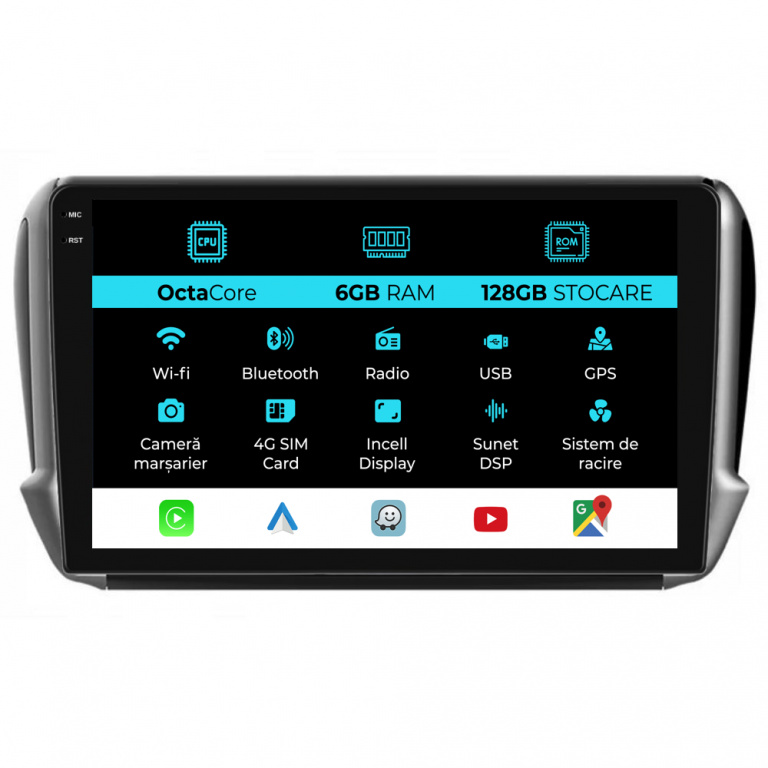 Navigatie Dedicata Peugeot 208 2008 (2013-2018), 10Inch, 6Gb Ram, 128Gb Stocare, Carplay