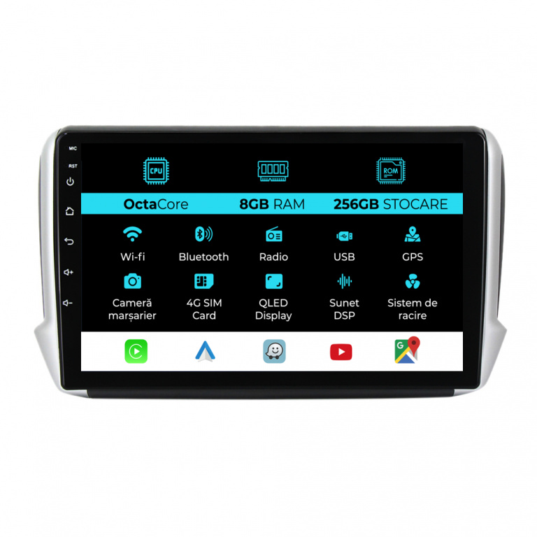 Navigatie Dedicata Peugeot 208 2008 (2013-2018), 10Inch, 8Gb Ram, 256Gb Stocare, Carplay
