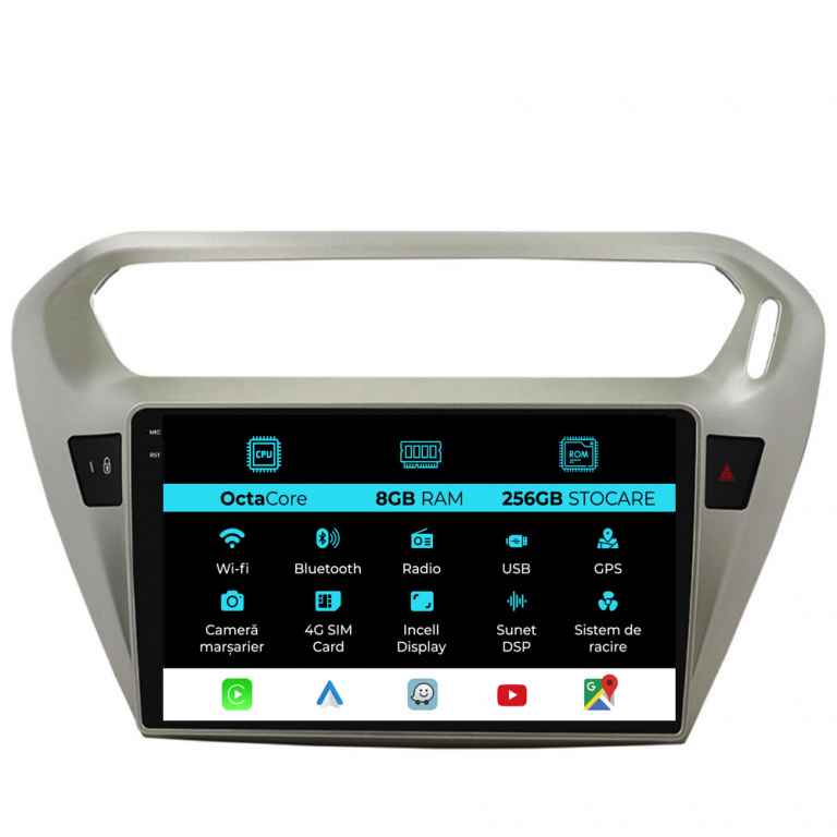 Navigatie Dedicata Peugeot 301 (2013-2018), 9Inch, 8Gb Ram, 256Gb Stocare, Carplay