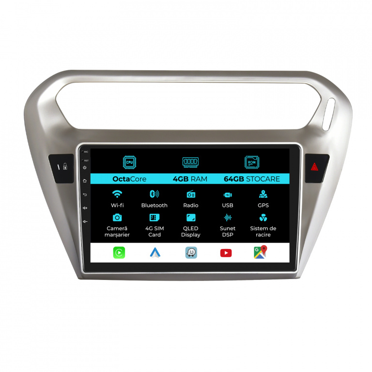 Navigatie Dedicata Peugeot 301, Citroen C-Elysee (2013-2018), 9Inch, 4Gb Ram, 64Gb Stocare, Carplay