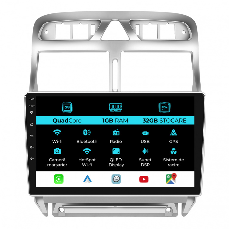 Navigatie Dedicata Peugeot 307 (2000-2013), 9Inch, 1Gb Ram, 32Gb Stocare, Carplay