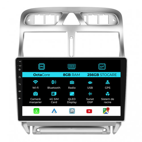 Navigatie Dedicata Peugeot 307 (2000-2013), 9Inch, 8Gb Ram, 256Gb Stocare, Carplay