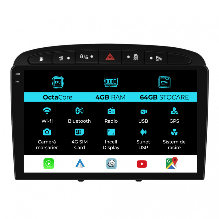 Navigatie Dedicata Peugeot 308 408 (2008-2013), 9Inch, 4Gb Ram, 64Gb Stocare, Carplay