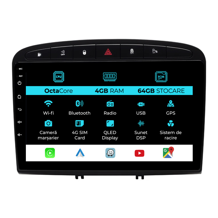 Navigatie Dedicata Peugeot 308 408 (2008-2013), 9Inch, 4Gb Ram, 64Gb Stocare, Carplay