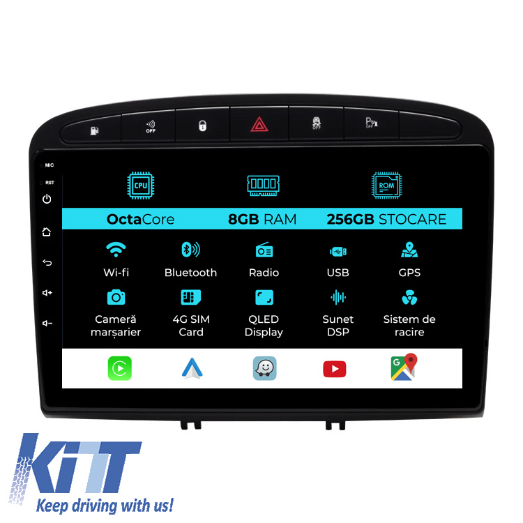 Navigatie Dedicata Peugeot 308 408 (2008-2013), 9Inch, 8Gb Ram, 256Gb Stocare, Carplay NAVPG98YYG