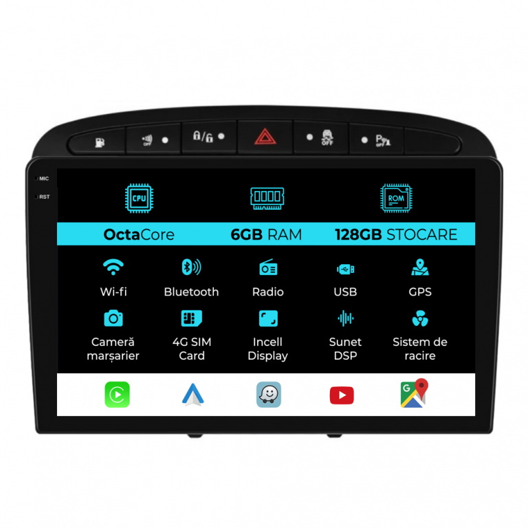 Navigatie Dedicata Peugeot 308 408 (2008-2013), 9Inch, 6Gb Ram, 128Gb Stocare, Carplay