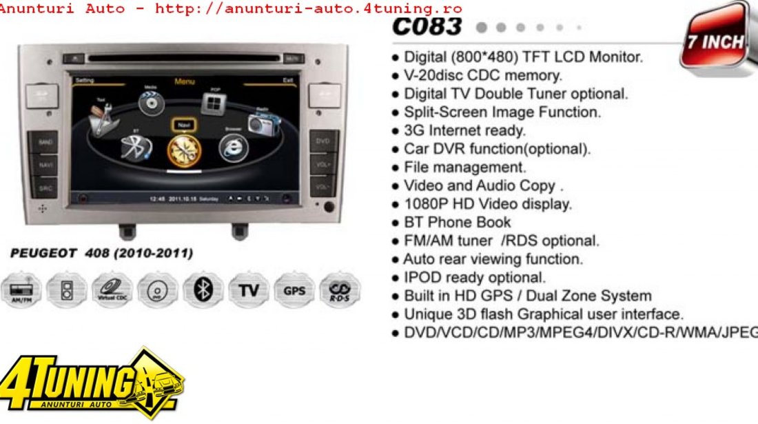 Navigatie Dedicata Peugeot 308 408 Witson W2 C083 Platforma S100 Procesor Dual Core A8 1ghz 512 Ddr 2 Dvd Gps Tv Dvr Carkit Preluare Agenda Telefonica