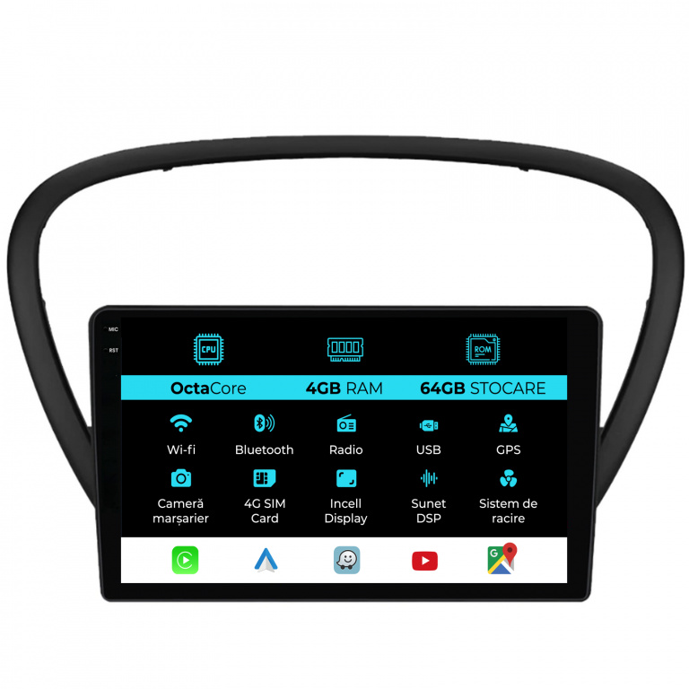 Navigatie Dedicata Peugeot 607 (2004-2011), 9Inch, 4Gb Ram, 64Gb Stocare, Carplay