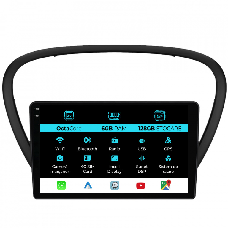 Navigatie Dedicata Peugeot 607 (2004-2011), 9Inch, 6Gb Ram, 128Gb Stocare, Carplay