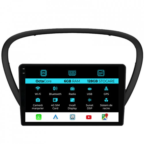 Navigatie Dedicata Peugeot 607 (2004-2011), 9Inch, 6Gb Ram, 128Gb Stocare, Carplay