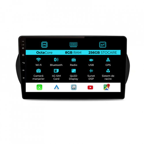 Navigatie Dedicata Peugeot Bipper (2008 - 2017), 10Inch, 8Gb Ram, 256Gb Stocare, Carplay