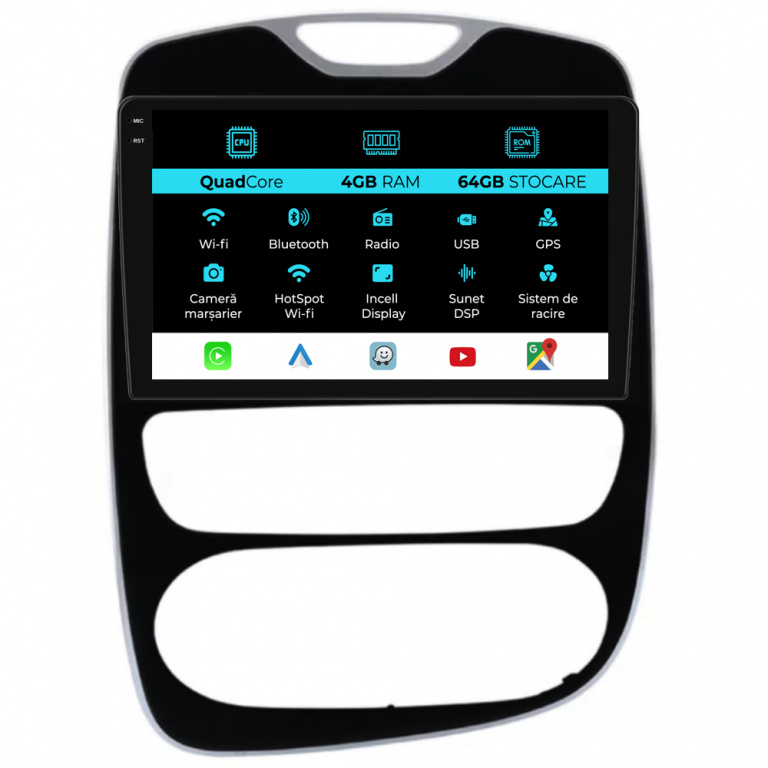 Navigatie Dedicata Renault Clio 4 (2016-2019),QuadCore, 9Inch, 4Gb Ram, 64Gb Stocare, Carplay