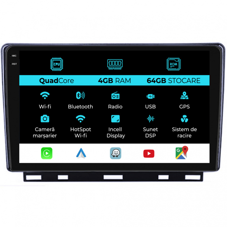 Navigatie Dedicata Renault Clio 5 (2019-2024),QuadCore, 9Inch, 4Gb Ram, 64Gb Stocare, Carplay