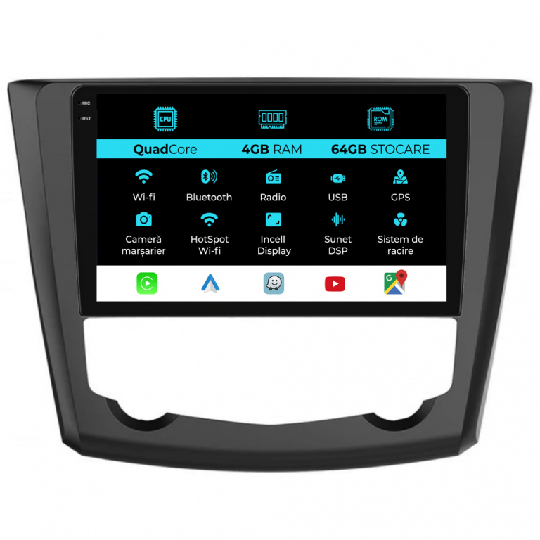 Navigatie Dedicata Renault Kadjar (2015-2019),QuadCore, 9Inch, 4Gb Ram, 64Gb Stocare, Carplay