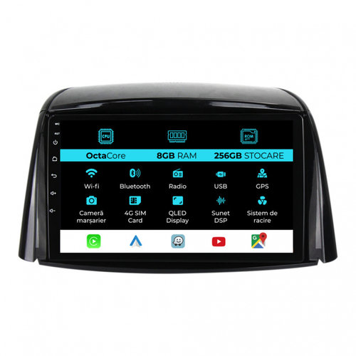 Navigatie Dedicata Renault Koleos (2008-2016), 9Inch, 8Gb Ram, 256Gb Stocare, Carplay