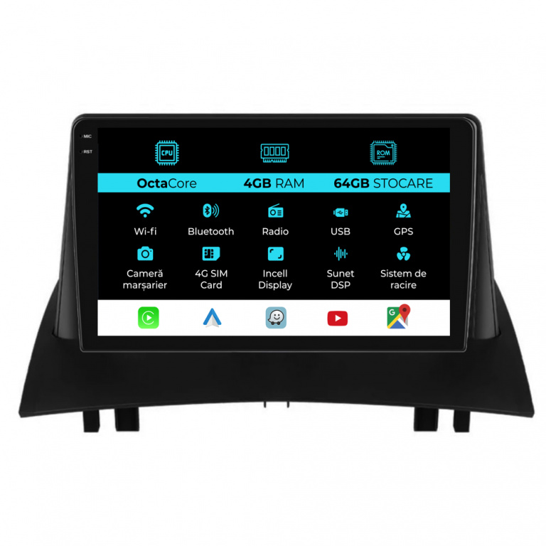 Navigatie Dedicata Renault Megane 2 (2002-2009), 9 Inch, 4Gb Ram, 64Gb stocare, Carplay