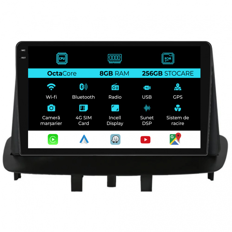 Navigatie Dedicata Renault Megane 3 (2008-2015), 9 Inch, 8Gb Ram, 256Gb stocare, CarPlay