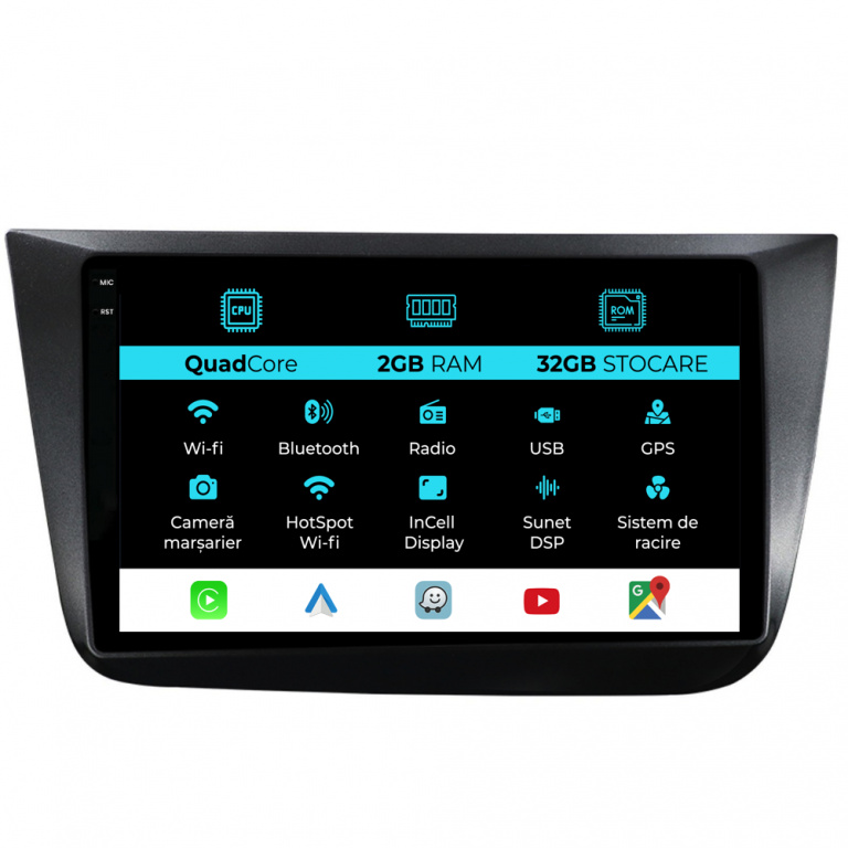 Navigatie Dedicata Seat Altea (2004-2015), 9 Inch, 2Gb Ram, 32Gb stocare, Carplay