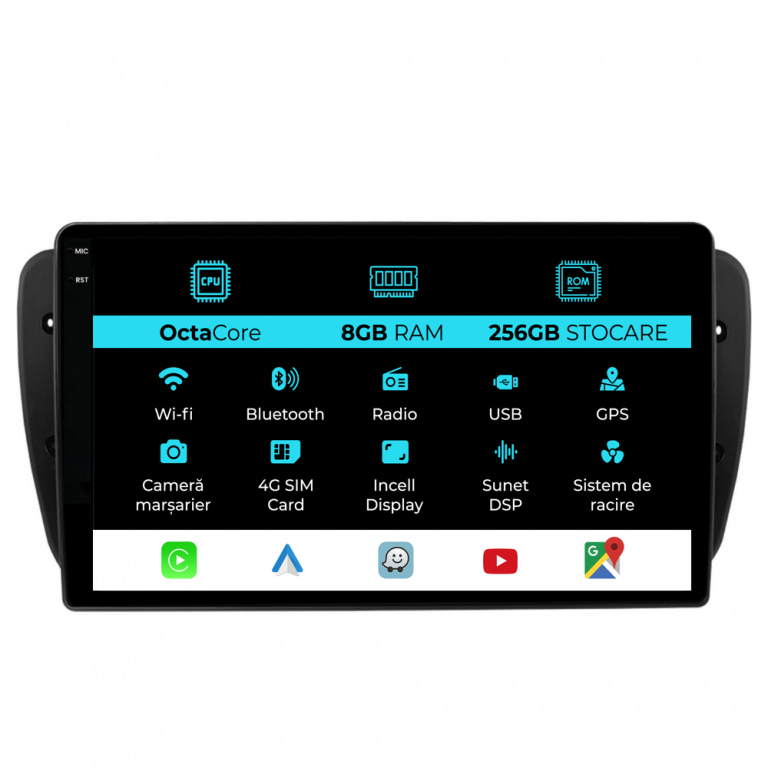 Navigatie Dedicata Seat Ibiza (2008-2016), 9Inch 8Gb Ram, 256Gb Stocare, Carplay