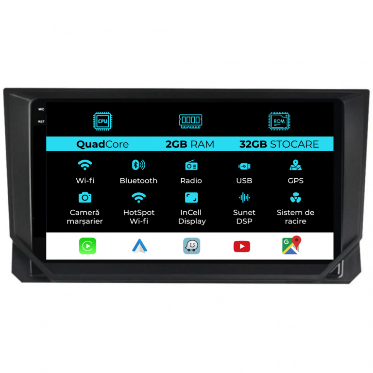 Navigatie Dedicata Seat Ibiza (2017 - 2025), 9Inch, 2Gb Ram, 32Gb Stocare, Carplay